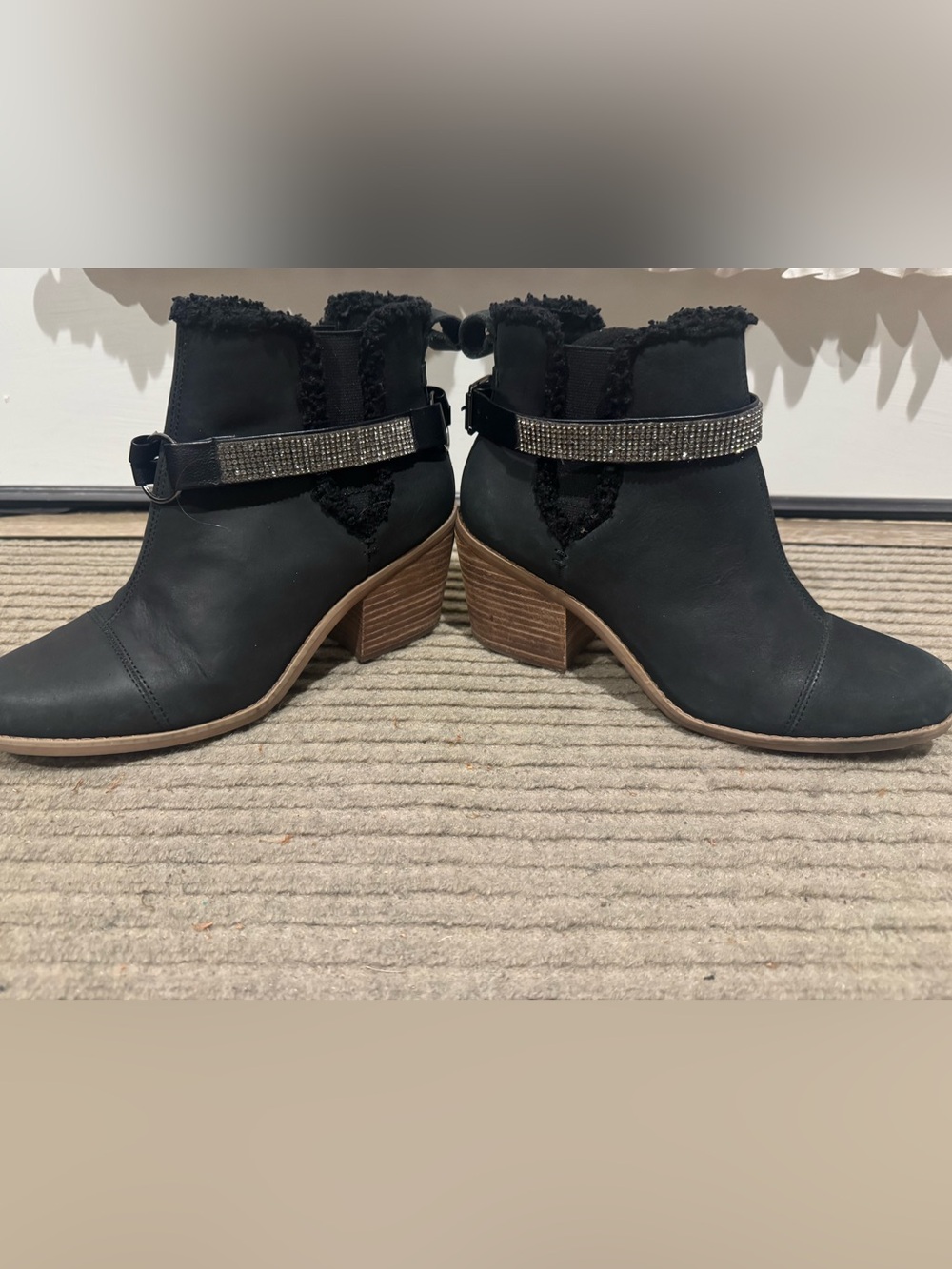 Women's Black Ankle Booties with Rhinestone Strap